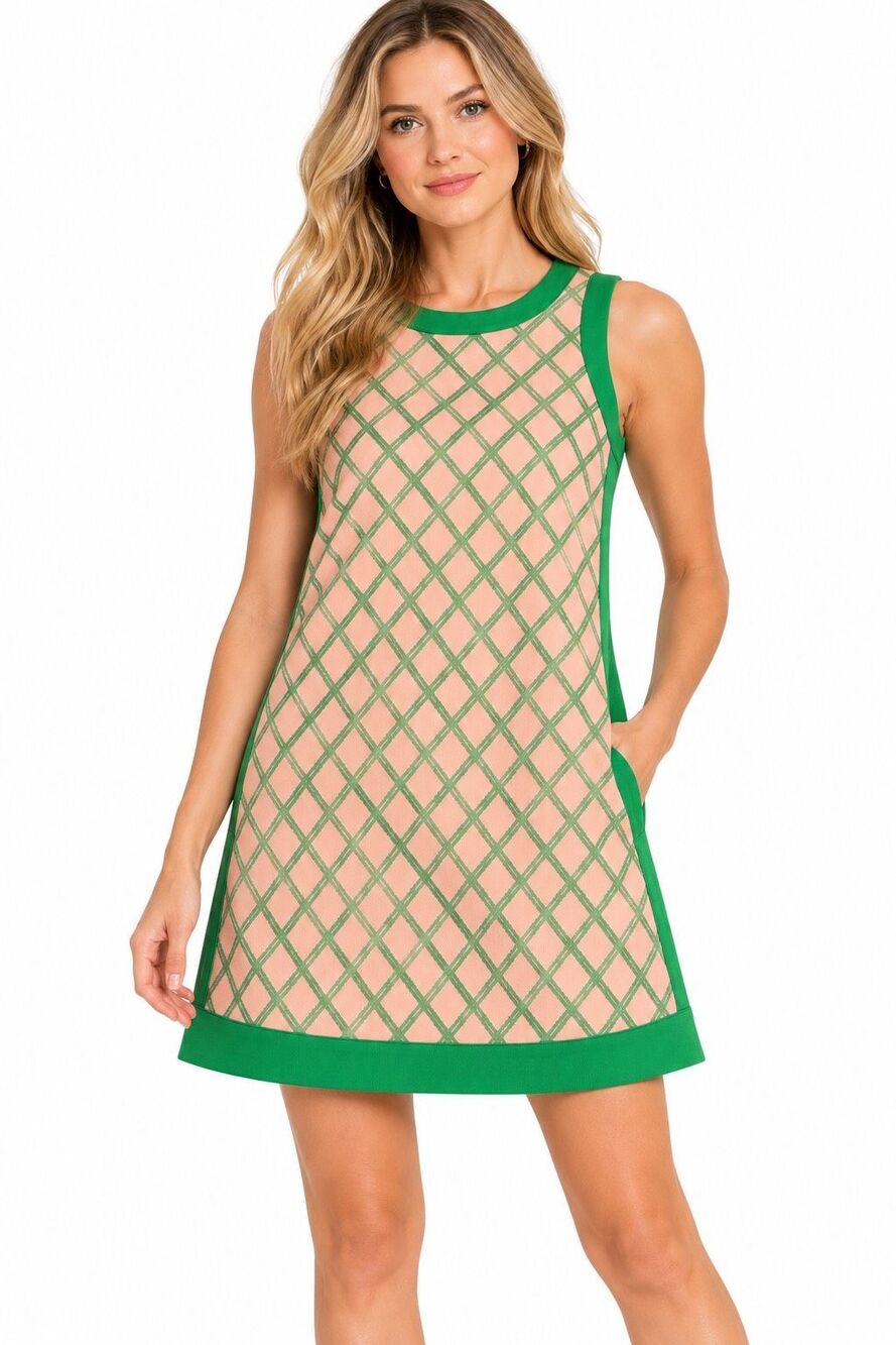 NWT Crown & Ivy Pink Green Geometric Sleeveless Shift Dress Size XS New